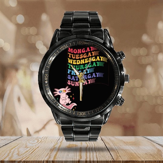 Cute Pride LGBTQ Axolotl - Dare to be Yourself Calendar Steel Band Watch