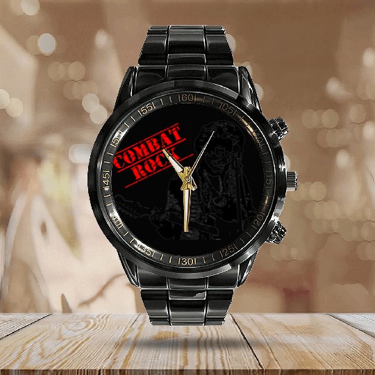 Psychedelic combat rock guitar player funny Calendar Steel Band Watch