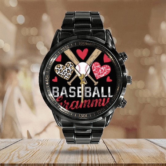 Baseball Grandma Grandmother Grandparents Day Calendar Steel Band Watch