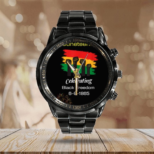 Juneteenth celebrating black freedom history Calendar Steel Band Watch