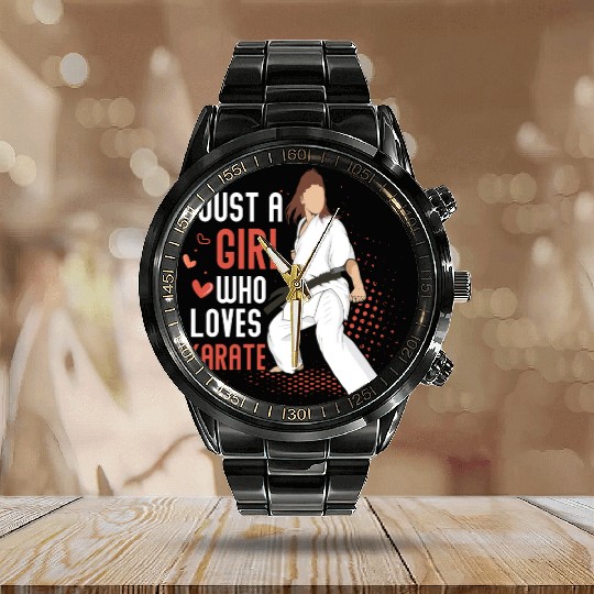 Just A Girl Who Loves Karate Karateka Fighter Calendar Steel Band Watch