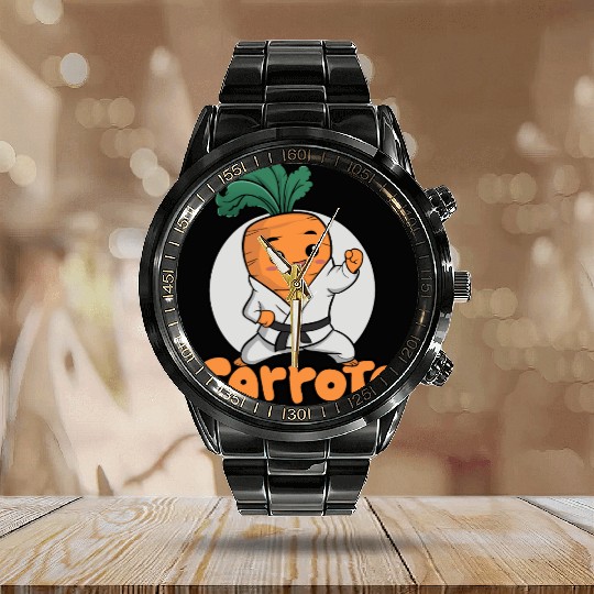 Cute Karate Carrot Design Calendar Steel Band Watch