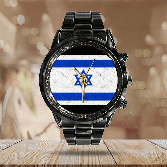 Israel Flag Calendar Steel Band Watch