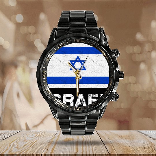 Israel Flag Calendar Steel Band Watch