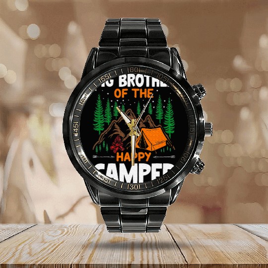 Big Brother of The Happy Camper Hiking Lover Calendar Steel Band Watch