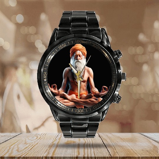 Peaceful Meditation Guru Calendar Steel Band Watch