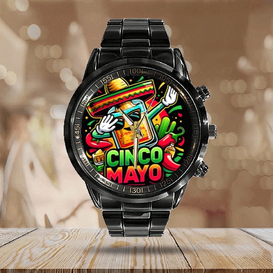 Cinco de Mayo Tequila Bottle Calendar Steel Band Watch