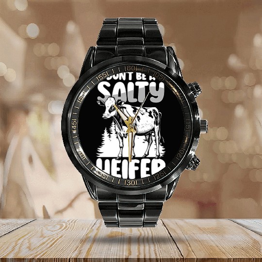 Cattle Dairy Farmer Animals Stable Calendar Steel Band Watch