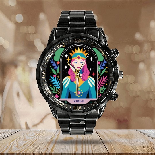Floral Virgo Tarot Zodiac Graphic Calendar Steel Band Watch