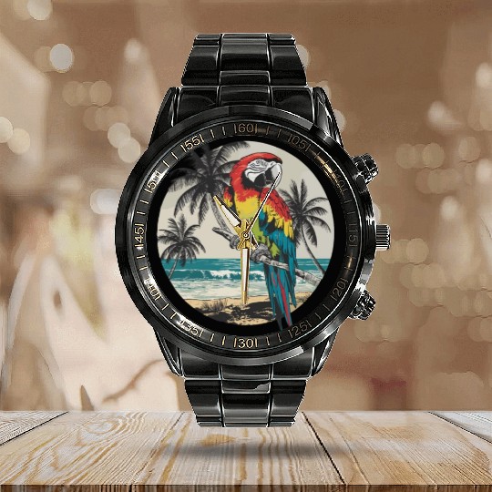 Macaw Parrot for a Bird Lover Animal Lover Calendar Steel Band Watch