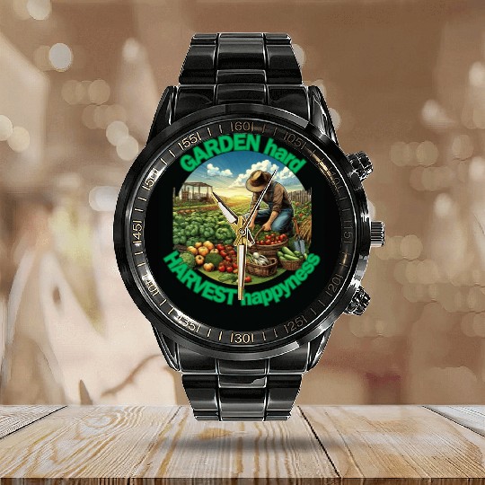 Garden Hard, Harvest Happiness: Gardener Enjoying Calendar Steel Band Watch