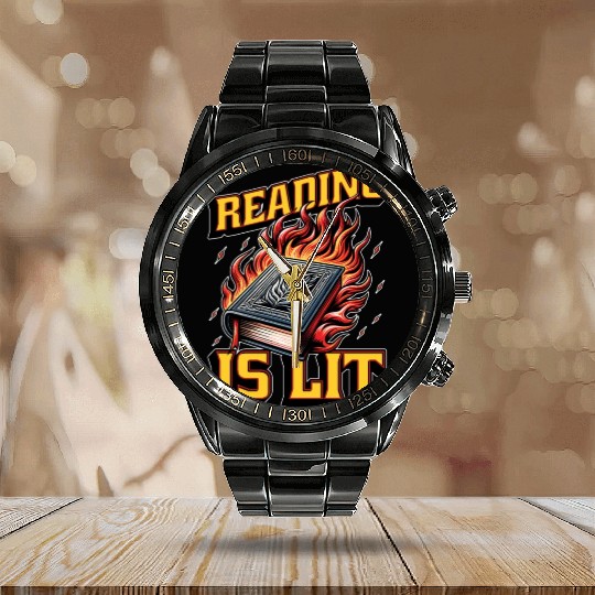 Literature Teacher Reading Is Lit Educator Bookish Calendar Steel Band Watch