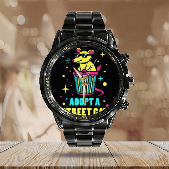Adopt A Street Cat Possum Opossum 80s Style Calendar Steel Band Watch