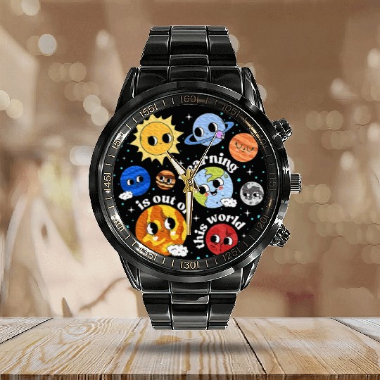 Solar System Learning Science Teacher Calendar Steel Band Watch