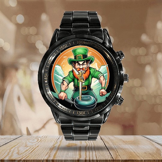 St. Patrick's Day Shamrock St Paddy's Day Curling Calendar Steel Band Watch