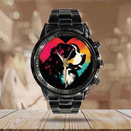 Saint Bernard Dog Breed Lover Calendar Steel Band Watch