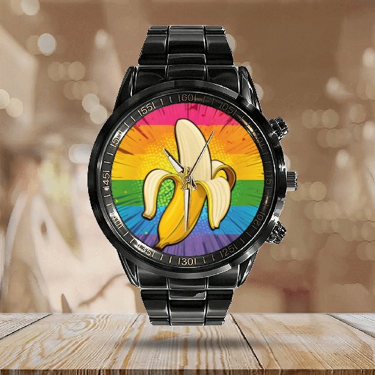 LGBTQ Banana Calendar Steel Band Watch