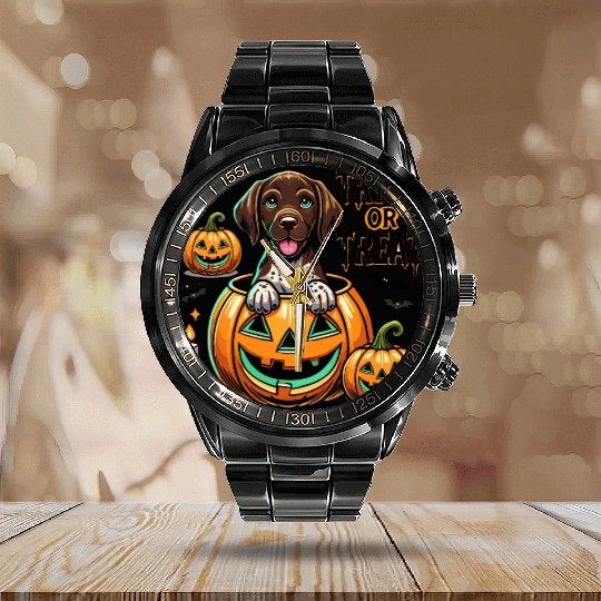 Halloween Puppy Delight Calendar Steel Band Watch