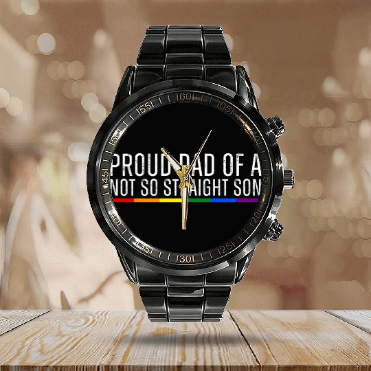 Proud Mom Of A Not So Straight Son LGBTQ Rainbow Calendar Steel Band Watch