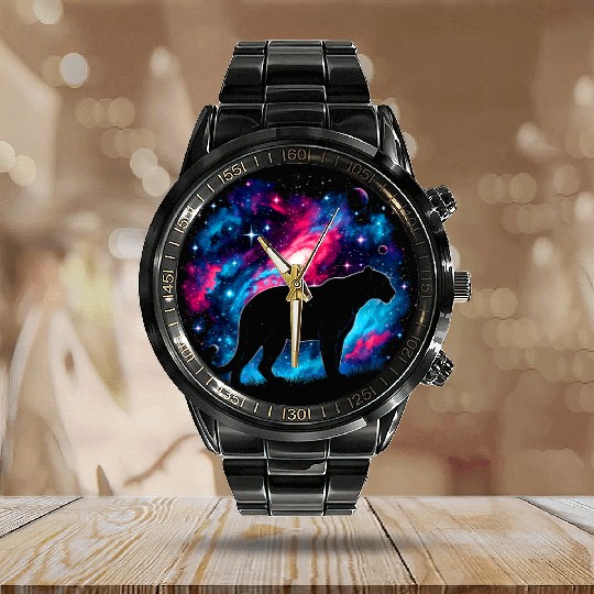Cool Galaxy Graphic Space Art Calendar Steel Band Watch