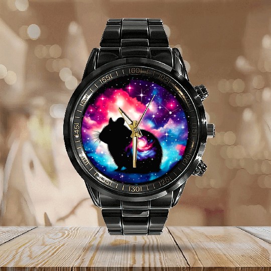 Cool Hamster Galaxy Space Art Calendar Steel Band Watch