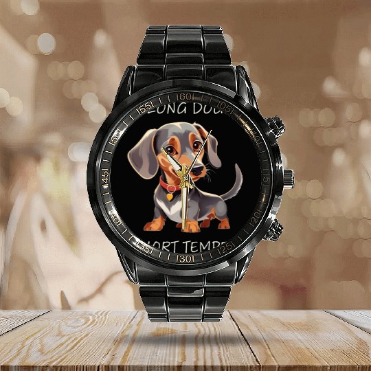 Long Dog Short Temper Dachshund Calendar Steel Band Watch