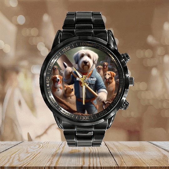 Funny and cute animal or pet Republican Calendar Steel Band Watch