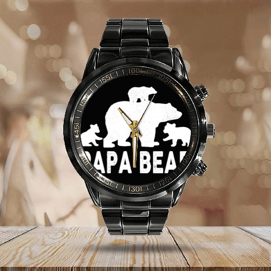 Papa Bear Fathers Day 3 Cubs Kid Calendar Steel Band Watch