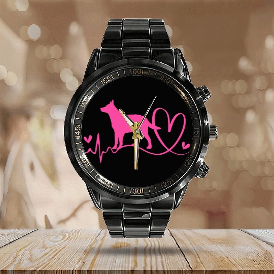 Cute Heartbeat Australian Cattle Dog For Women Calendar Steel Band Watch