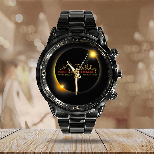 Solar Eclipse Birthday Present Universe Calendar Steel Band Watch