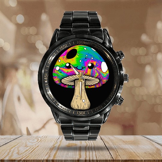 psychedelic Kawaii Mushroon Calendar Steel Band Watch