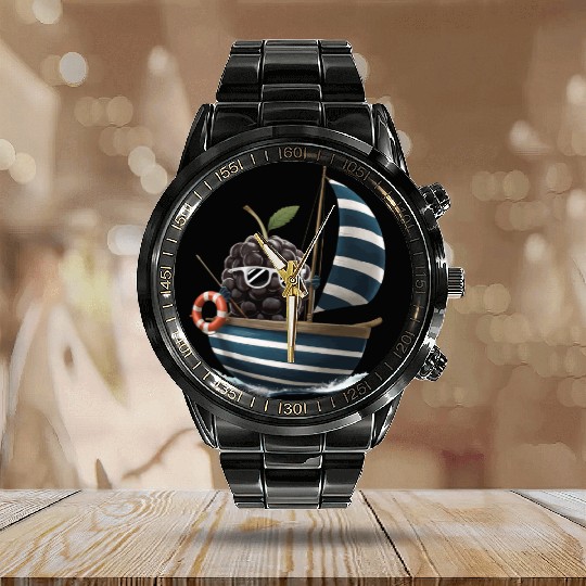 Fruit Boating Blackberries Calendar Steel Band Watch