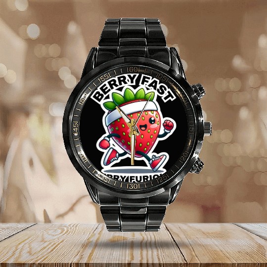 Berry Fast Berry Furious Running Strawberry Calendar Steel Band Watch