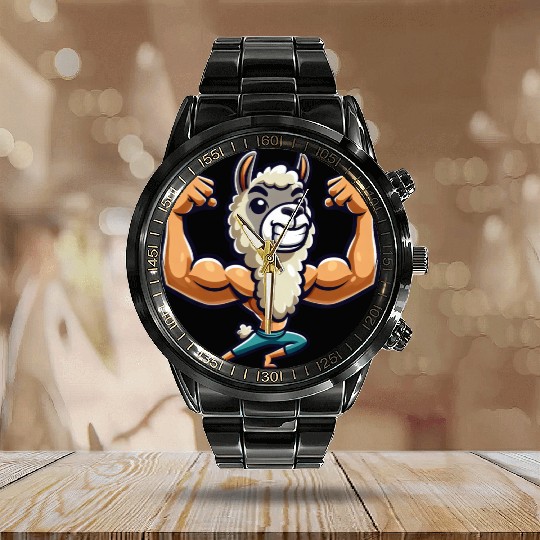 Llama Alpaca Fitness Workout Muscle Gym Calendar Steel Band Watch