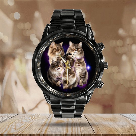 Persian Cat Pet Animals Lover Design Calendar Steel Band Watch