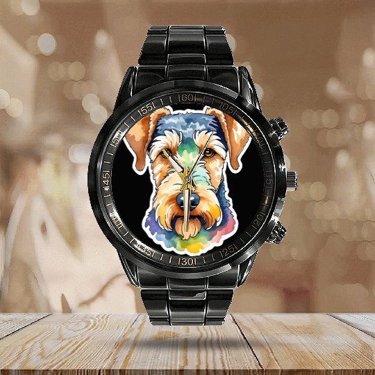 Airedale Terrier Watercolor Calendar Steel Band Watch