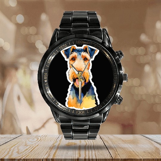 Airedale Terrier Watercolor Calendar Steel Band Watch