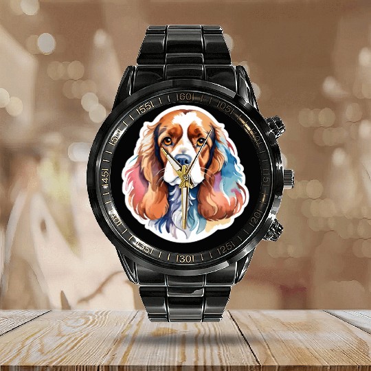 American Cocker Spaniel Watercolor Calendar Steel Band Watch