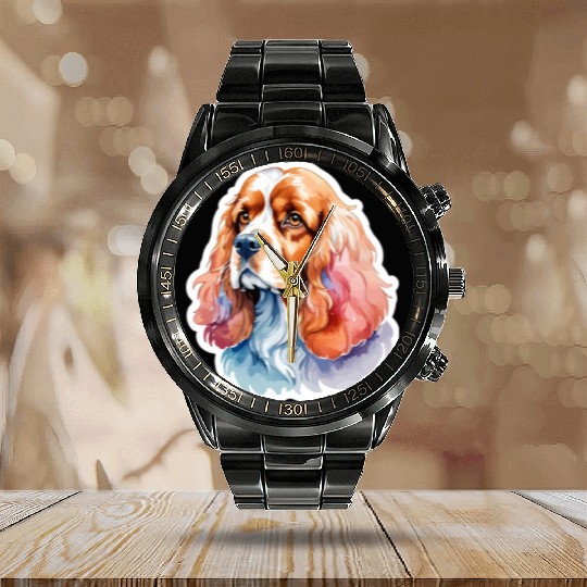 American Cocker Spaniel Watercolor Calendar Steel Band Watch