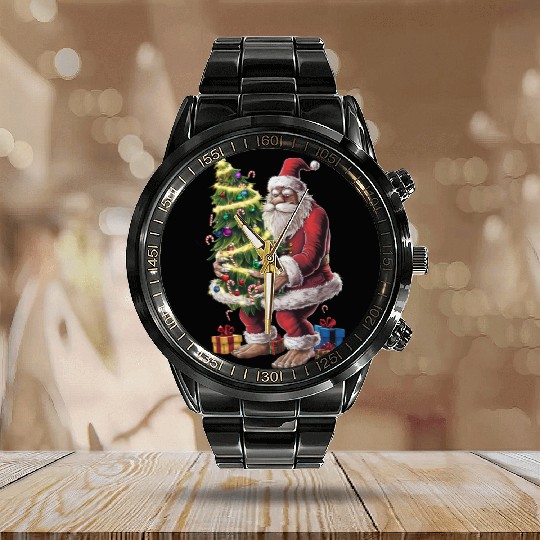 Bigfoot Christmas Tree Lights Xmas Sasquatch Lover Calendar Steel Band Watch