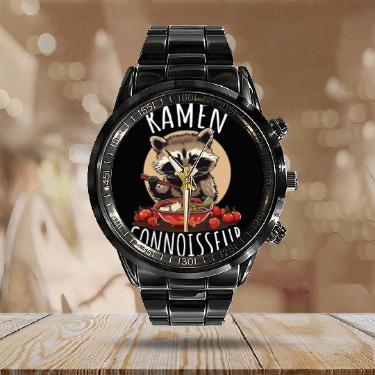 Raccoon Ramen Connoisseur Calendar Steel Band Watch