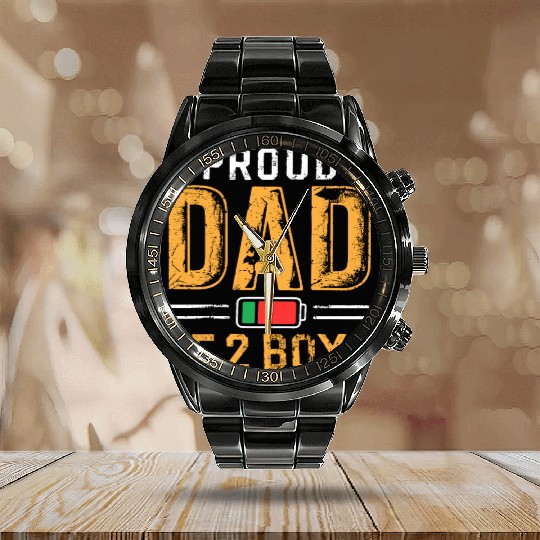 Proud Dad of 2 Boys Daddy Funny Father's Day Calendar Steel Band Watch