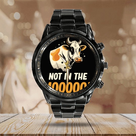 Not In The Moooood Cattle Farmer Ranchero Calendar Steel Band Watch