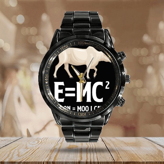 E=Mc Emotion = Moo x Cattle Farmer Ranchero Calendar Steel Band Watch