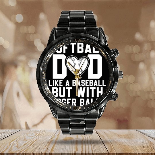 Bigger Balls Softball Dad Funny Daddy Father's Day Calendar Steel Band Watch
