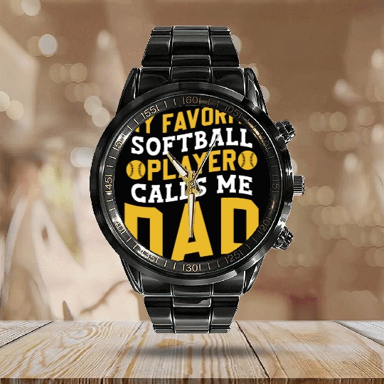 Calls Me Softball Dad Funny Daddy Father's Day Calendar Steel Band Watch