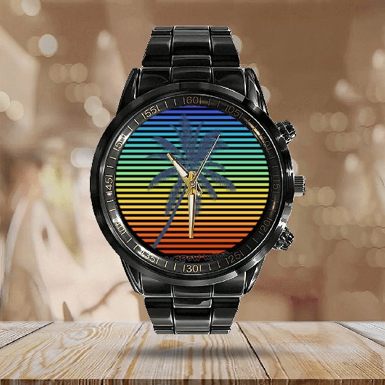 Summer Rainbow Palm Calendar Steel Band Watch