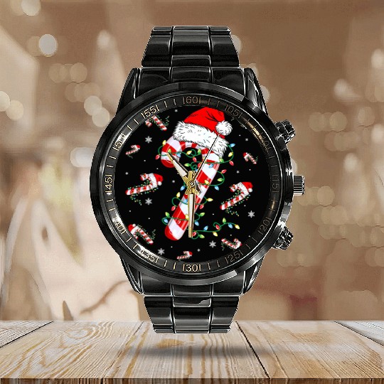 Candy Cane Lights Christmas Calendar Steel Band Watch