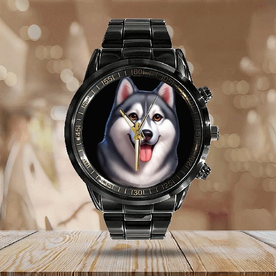 I love my Husky. Funny Husky. Calendar Steel Band Watch