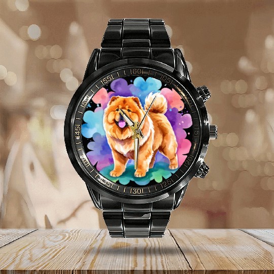 Chow Chow Watercolor Calendar Steel Band Watch